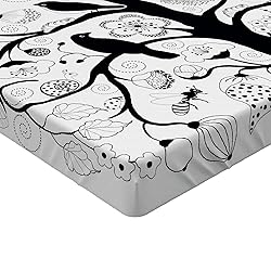 Ambesonne Black and White Fitted Sheet, Tree with