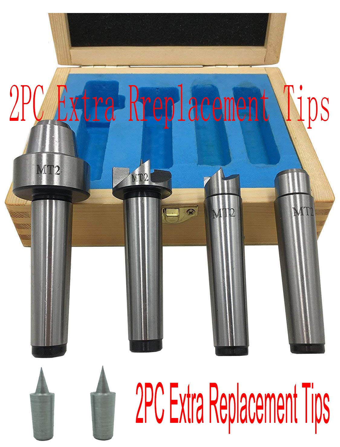 MT2 Live Center Wood Lathe Drive Spur Cup 4pcs Set With Wooden Case