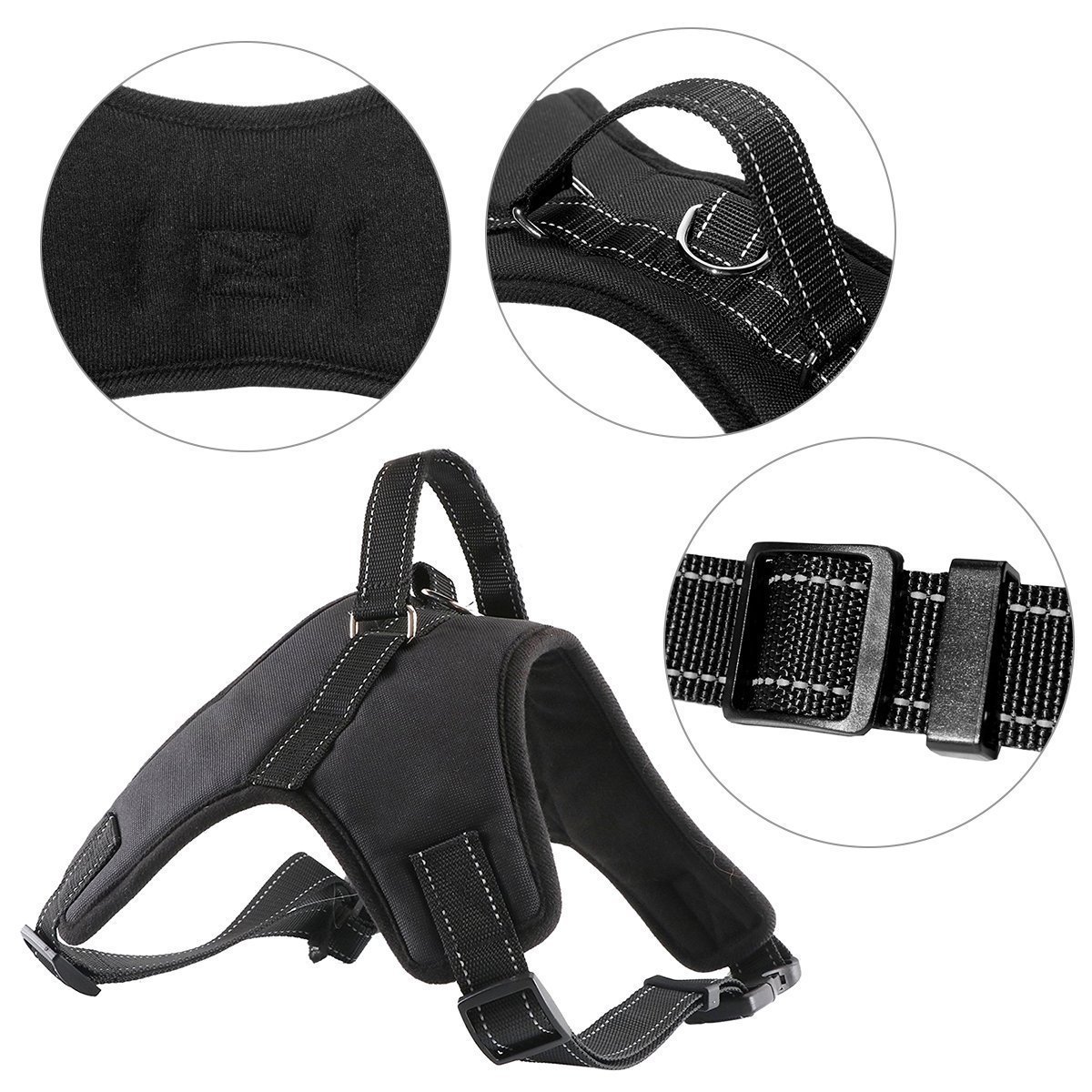 Fypo Pet Dog Car Seat Belts, Safety Harness Seatbelt Adjustable Buckle Travel Auto Vehicle Stabilizer Protector Guard Nylon Fabric With Metal Clips Black (Vest Harness(L))