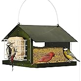 Solution4Patio Bird Feeders for Outdoors Hanging, All Metal, Double Suet Cake and Large Capacity, Hopper Tray & Weatherproof for Finch, Cardinal & Chickadee (Green)