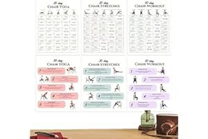 Chair Yoga Chart, 30-Day Fitness Cards, Seniors Chair Workouts, for Travel Morning Working Family Friends Sports Athletes Gym