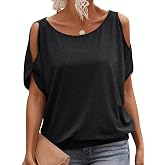 EasyGala Womens Summer Cold Shoulder Tops Banded Bottom Short Sleeve Shirts | Off Shoulder, Boat Neck, Loose Fit Tee, Sexy Casual, Cute Top, Going Out Blouse, Half Sheeve, Daliy Wear, Vacation, Work