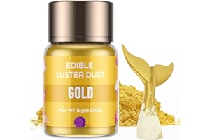 Luster Dust Edible - 15 Grams Food Grade Cake Dust Shimmer Powdered, Cherrysea Powder Luster Dust Food Coloring for Cocktails, Christmas Cookie Decorations, Cake, Drinks, Fondant, Candy - 15g/Bottle (7-Gold)