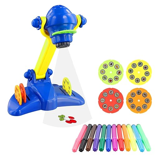 Focenat Drawing Projector for Kids, Gifts for Kids Creative Toy for 3 4 5 6 Years Old, with 32 Motifs, Colour pens and Drawing Book, Girls Boys Kids Drawing Supplies
