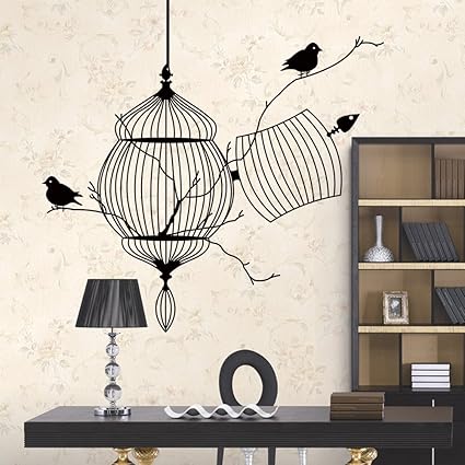 Asenart Haut Noir Arbre Avec Oiseaux Et Cage A Oiseaux Autocollant Mural Citation Amour Secret De 55 9 X 50 8 Cm Amazon Fr Cuisine Maison