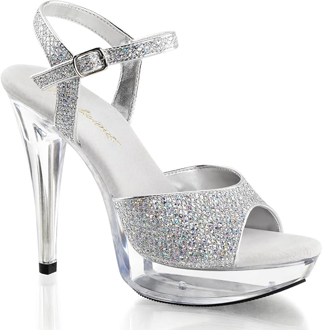 Amazon.com | 5 Inch Heel, 1 Inch Platform (Silver Multi Glitter/Clear;9) | Shoes