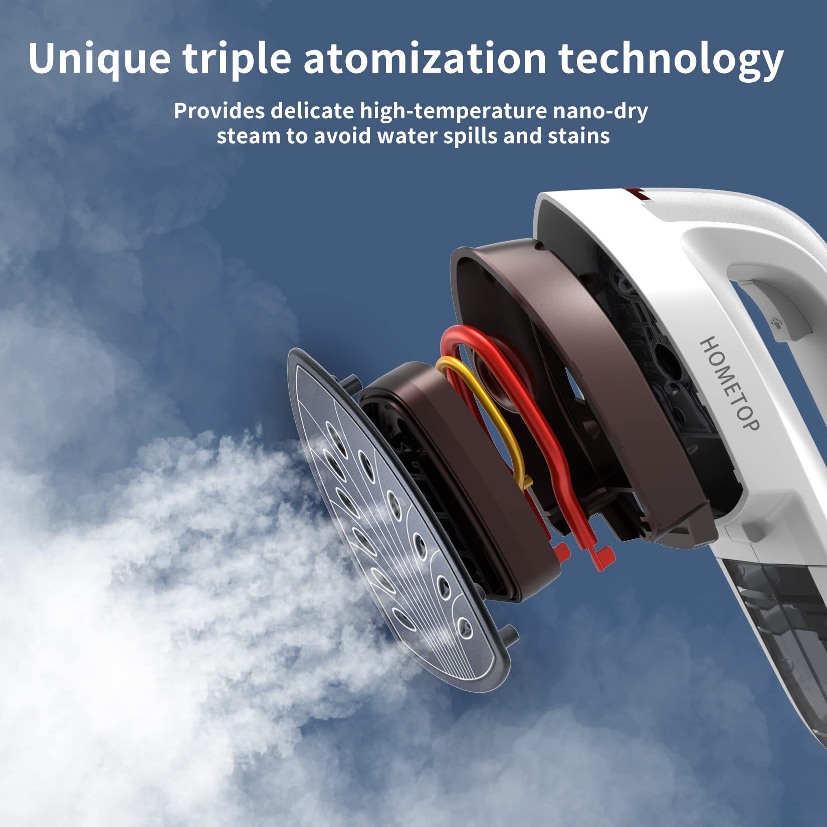 HOMETOP Professional Handheld Steamer, Garment Steamer Iron for Clothes, 1300W 40s Rapid Even Heat Ceramic Coated Soleplate, Portable Steamer Iron for Home and Travel (Silver)