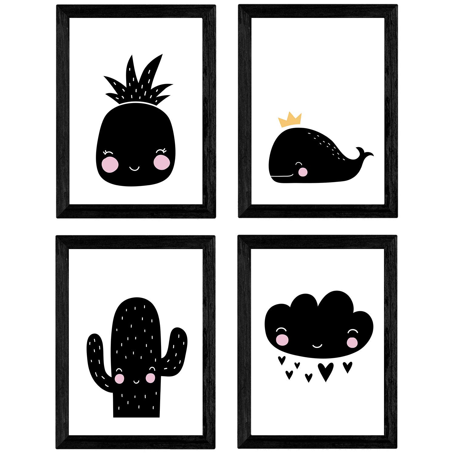 Nacnic Set of 4 sheets Cactus, whale, pineapple and hearts cloud. Posters animals. A3 size unframed — image 1