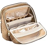 JOYYTUU Makeup Bag, Large Capacity with Room for Brushes and Mirror, Travel Makeup Organizer, Portable Standing Make Up Case, Waterproof Cosmetic Toiletry Bags with Handle, Color Brown