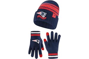 Ultra Game Adults NFL Official Super Soft Team Stripe Winter Beanie Knit Hat with Extra Warm Touch Screen Gloves