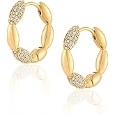 TONTMY STUDIOS Huggie Hoop Earrings for Women Gold CZ Stud Earrings 14K Gold Filled Small Boho Huggie Earrings Hypoallergenic Piercing Hoops Jewelry