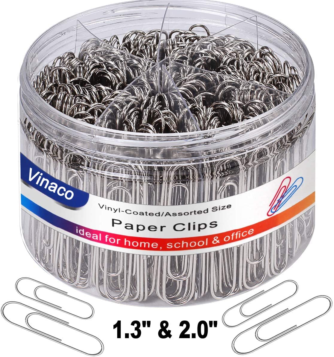 Vinaco Paper Clips Assorted Size 500 Pieces, 50mm Large & 33mm Medium, Durable and Rustproof Metal Paper Clips Great for Office, School, Personal Use