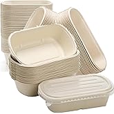NROZIET 50 Pack Meal Prep Containers with PP Lid, 23oz Disposable Take Out Food Containers, Microwave Safe Cardboard Bagasse To Go Paper Bowls Soup Serving Bowls for Salad, Leftovers