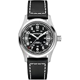 Hamilton Khaki Field Automatic Men's Watch, 38mm Stainless Steel Case | Swiss Made, Black Dial Analog Watch, Water Resistance 100m, Sapphire Crystal, 3-Hand Movement, Cow Leather Strap