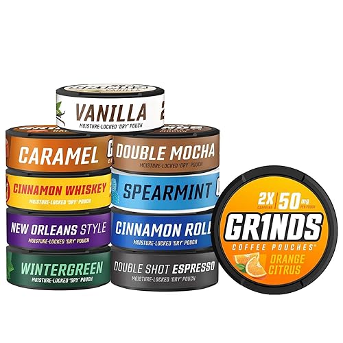 Grinds Coffee Pouches Try Em All 10 Can Variety Pack Tobacco & Nicotine Free Chewing