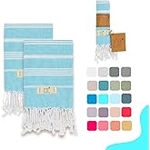 Yazz Turkish Cotton Hand Towels - Set of 2, 18" x 30" inches, Decorative Peshtemal Cotton Hand Towels for Kitchen, Bath, Guest, Face, Hair, Gym, Yoga, Dishcloth, Travel (Turquoise)