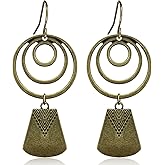 unixmoment Bohemian Vintage Copper Geometry Circle Dangle Drop Earrings Retro Hollow Round Hook Earrings For Women