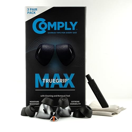 Comply TrueGrip MAX | Premium Memory Foam Replacement Earbud Tips for Samsung Galaxy Buds3 Pro | Long Lasting Comfort, MAX Durability, Secure Fit, Superior Noise Isolation| Black (Medium) (3 Pairs)