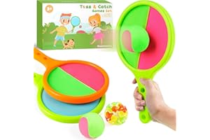 HUACHUANG Toss Catch Ball Toy Set: Outdoor Games for Kids with 2 Paddles 2 Balls Outside Toys Beach Backyard Games Activities for Ages 3-12