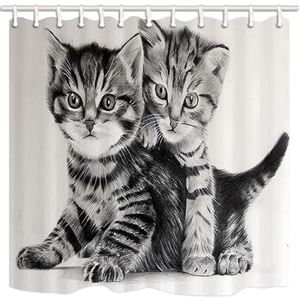 Nyngei Animal Rideau De Douche Dessin Animé Mignon Chat Noir