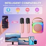 Lavliy Mini Karaoke Machine 2 Microphones Kids Bluetooth Speaker Pink view 3