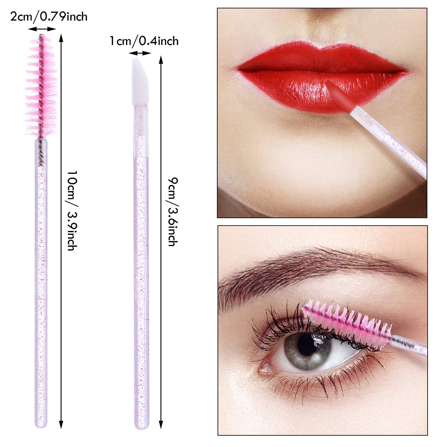 100 Pieces Glitter Lip Brush Crystal Lip Brush Disposable Lip Gloss Applicator Lipstick Gloss Wands and 100 Pieces Eyelash Brush Mascara Wands Applicator Makeup Tool: Beauty