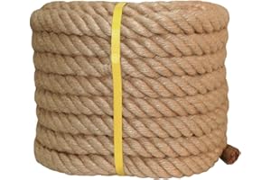 YUZENET Twisted Manila Rope Jute Rope (1 Inch x 50 Feet) Natural Thick Hemp Rope for Crafts, Nautical, Railing, Hammock, Decorating