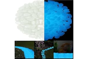 AJUWAA Glow Pebbles, 300 pcs Blue Glowing Rocks, Glow in The Dark Stones for Outdoor Decor, Garden Lawn Yard, Luminous Pebbles for Landscaping, Walkway Pathway, Aquarium Fish Tank Rocks (White)