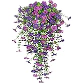 GhuaH 3 Pcs Artificial Hanging Flowers for Outdoors Spring Summer Purple Faux Silk Daisy Flowers UV Resistant Fake Plants Eucalyptus Realistic for Outside Home Indoor Planter Porch Garden Yard Decor