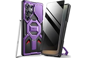 TONGATE Magnetic for Samsung Galaxy S25 Ultra Case with Privacy Screen Protector, [Compatible with MagSafe][Camera Protective Cover][Military-Grade Protection] Ring Stand Phone Case S25 Ultra, Purple