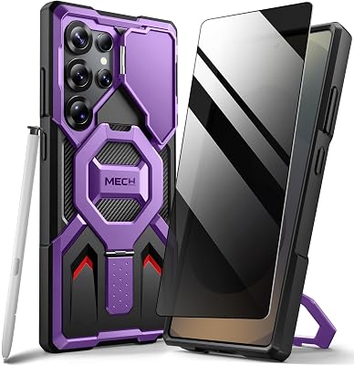 TONGATE Magnetic for Samsung Galaxy S25 Ultra Case with Privacy Screen Protector, [Compatible with MagSafe][Camera Protective Cover][Military-Grade Protection] Ring Stand Phone Case S25 Ultra, Purple