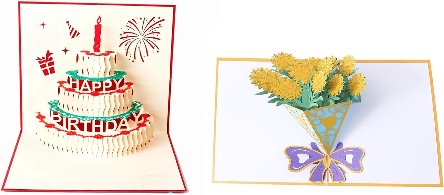Carte De Voeux 3d Gateau Danniversaire Fleur Du Soleil 3d Convenable Saint Valentin Cadeau Damour Anniversaire Anniversaire Mariage Dinvitation 2 Pcs Carte 3d Carte Pop Up Carte Fournitures De Bureau Cartes Et Papier
