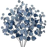 Blue Eucalyptus Stems Fake Eucalyptus Leaves 34” Long Silver Dollar Leaves 5 Pcs Silk Eucalyptus Stems for DIY Bouquet Arrangements Centerpieces Shower Decorations-Artificial Eucalyptus Spray