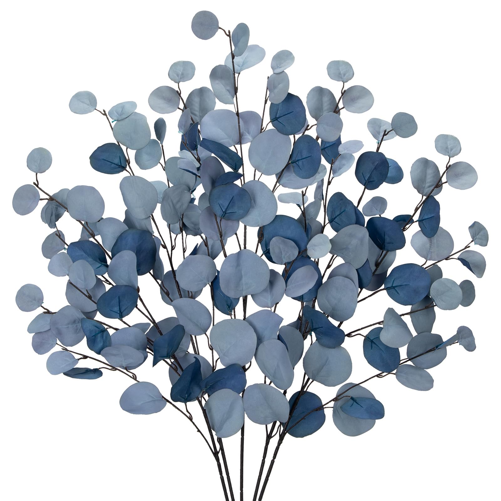 Photo 1 of Blue Eucalyptus Stems Fake Eucalyptus Leaves 34” Long Silver Dollar Leaves 5 Pcs Silk Eucalyptus Stems for DIY Bouquet Arrangements Centerpieces Shower Decorations-Artificial Eucalyptus Spray