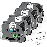 Label KINGDOM TZe-251 24mm (0.94") tz Laminated White Label Maker Tape Refills Compatible with Brother P-Touch PT D610BT D600 P710BT P750W 950W, 4-Pack 1 in Tze251