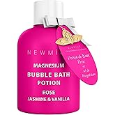 Magnesium Bubble Bath Rose Jasmine Vanilla Long Lasting Foam for Sore Muscles Epsom Salt Moisturizing Relaxing Stress Relief Spa Gift for Women
