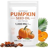 Pumpkin Seed Oil Softgels 300 Count, 1000mg Per Serving with Saw Palmetto - Pure Virgin Oil, Essential Fatty Acids & Phytosterols for Hair, Urinary, Bladder & Prostate Health, Non-GMO Supplement