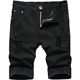 GUNLIRE Men's Summer Ripped Distressed Slim Fit Knee Length Washed Denim Jeans Shorts