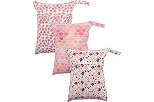 Kawigo Wet Dry Bag Reusable Waterproof Swimming Bag Travel Beach Pool Yoga Gym Bag for Baby Cloth Diaper Swimsuits Wet Clothes Two Zipper Pockets 3 Pack 3L18