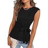 MEROKEETY Tops for Women Dressy Casual 2026 Summer Tie Front Boat Neck Cap Sleeve Business Work Blouses Shirts