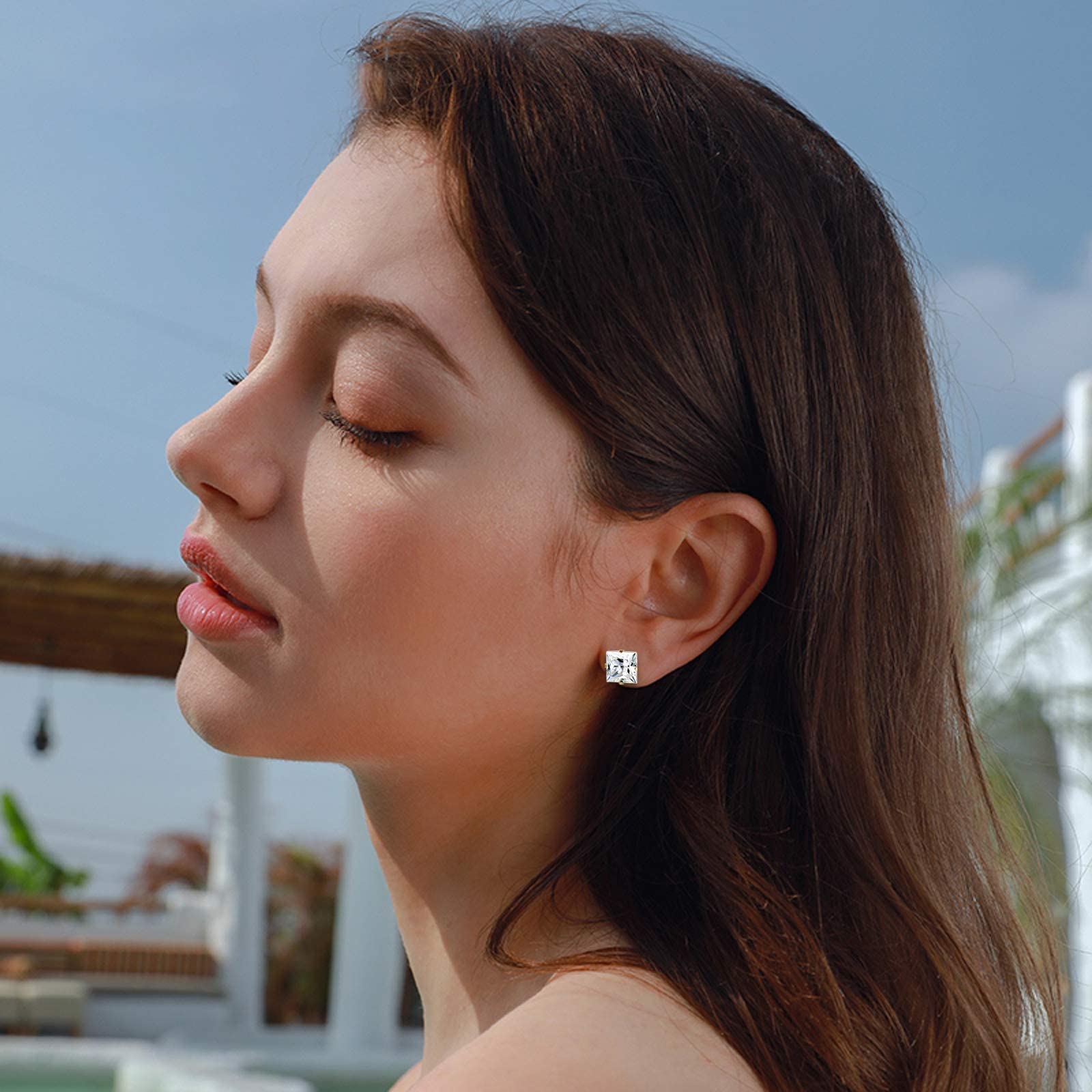 NEWITIN 12 Pairs Stainless Steel Stud Earrings for Men Hypoallergenic Earring Unisex Studs Inlaid Cubic Zirconia Men Earrings Hoop CZ Stud Earring Set for Women