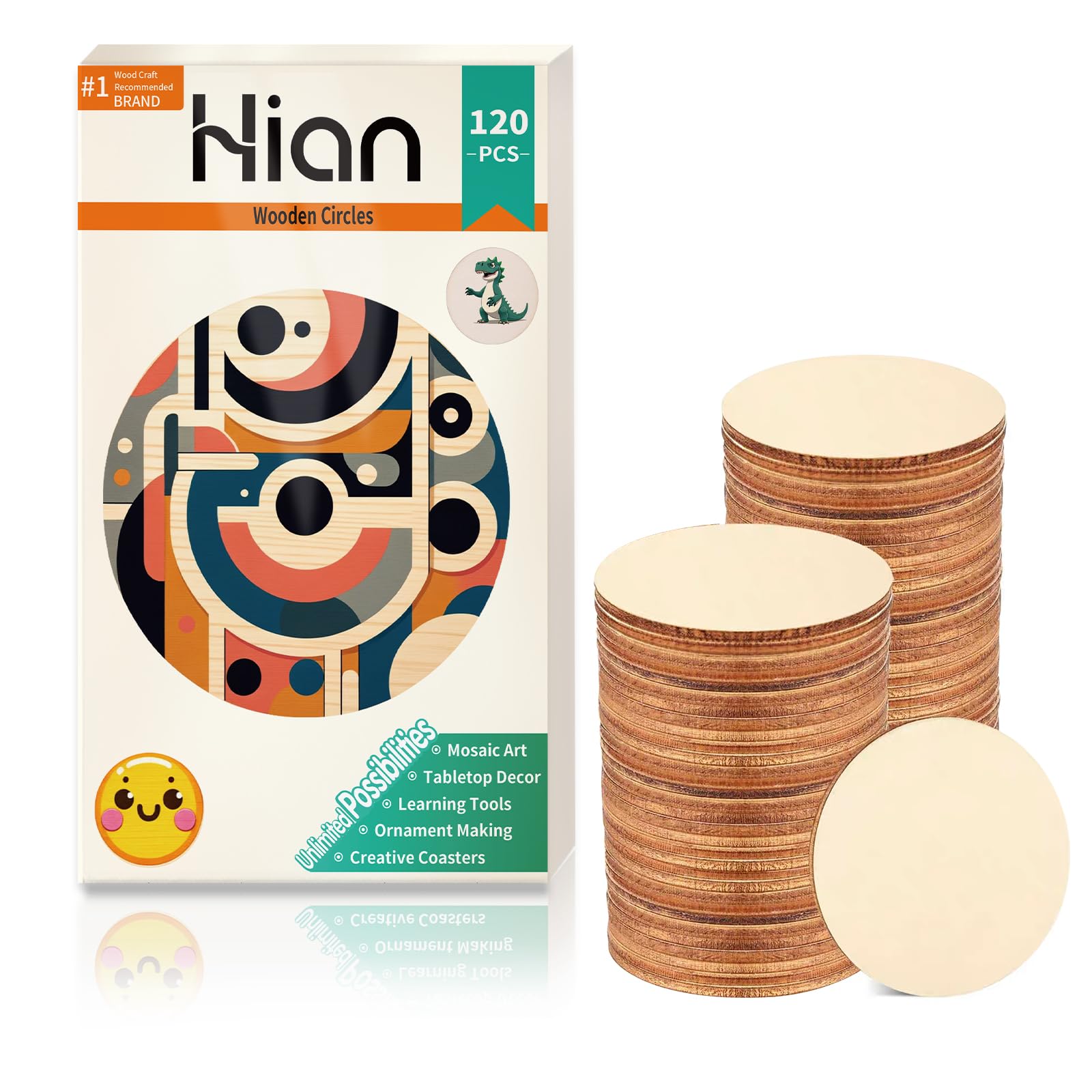 Hion 120 Pcs 50mm/2 Inch Rustic Unfinished Wooden Circles - Perfect for Art Crafts, Party Decorations, DIY Projects