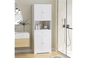 HIFIT Tall Bathroom Storage Cabinets, Modern Linen Storage Cabinet with 4 Doors & Shelves & Drawer, 67" H Tall Storage Cabinet Freestanding for Bathroom, Living Room, Kitchen & Dining, Pantry, White