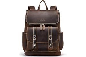 BOSTANTEN Leather Backpack 15.6 inch Laptop Backpack Vintage Travel Office Bag Large Capacity School Shoulder Bag Coffee