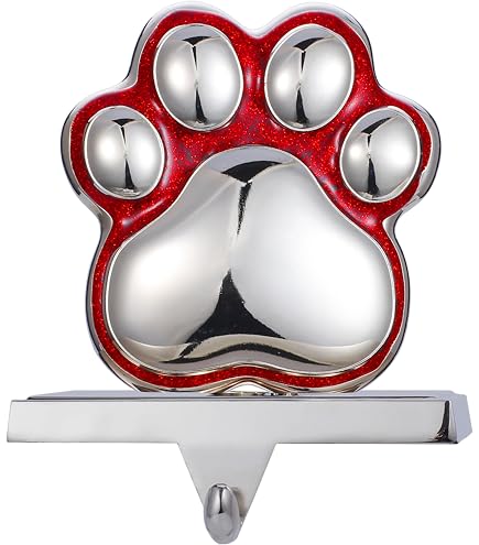 Paw Print Stocking Holders For Mantle – Christmas Stocking Hangers | Silver, Holds 5 Lbs, Pet-Themed