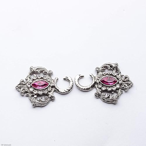 Miederhaken offen Schwanenhals Strass fuchsia pink Navette Trachtenknopf 8er Set