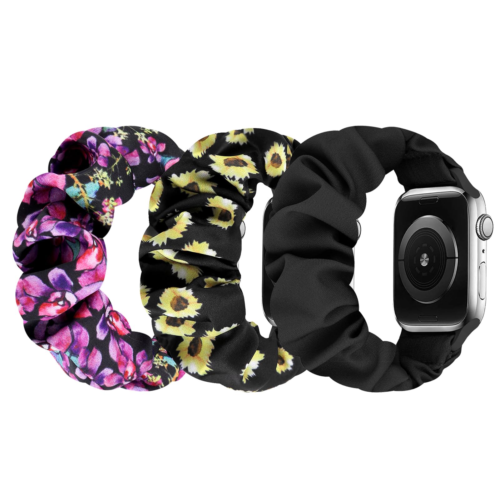 Elastic Scrunchie Replacement Strap Compatible with Apple Watch Strap 38 mm 40 mm 41 mm 42 mm 44 mm 45 mm 46 mm 49 mm, Soft Fabric Nylon Straps for iWatch Series 10 9 8 7 6 5 4 3 SE, Women