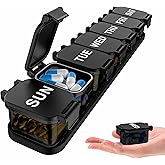 Extra Large Weekly Pill Organizer - XL Vitamin Holder with 7 Detachable Compartments, Portable Medicine Pill Organizer for Supplements, Daily Pill Case for Home and Travel,Black
