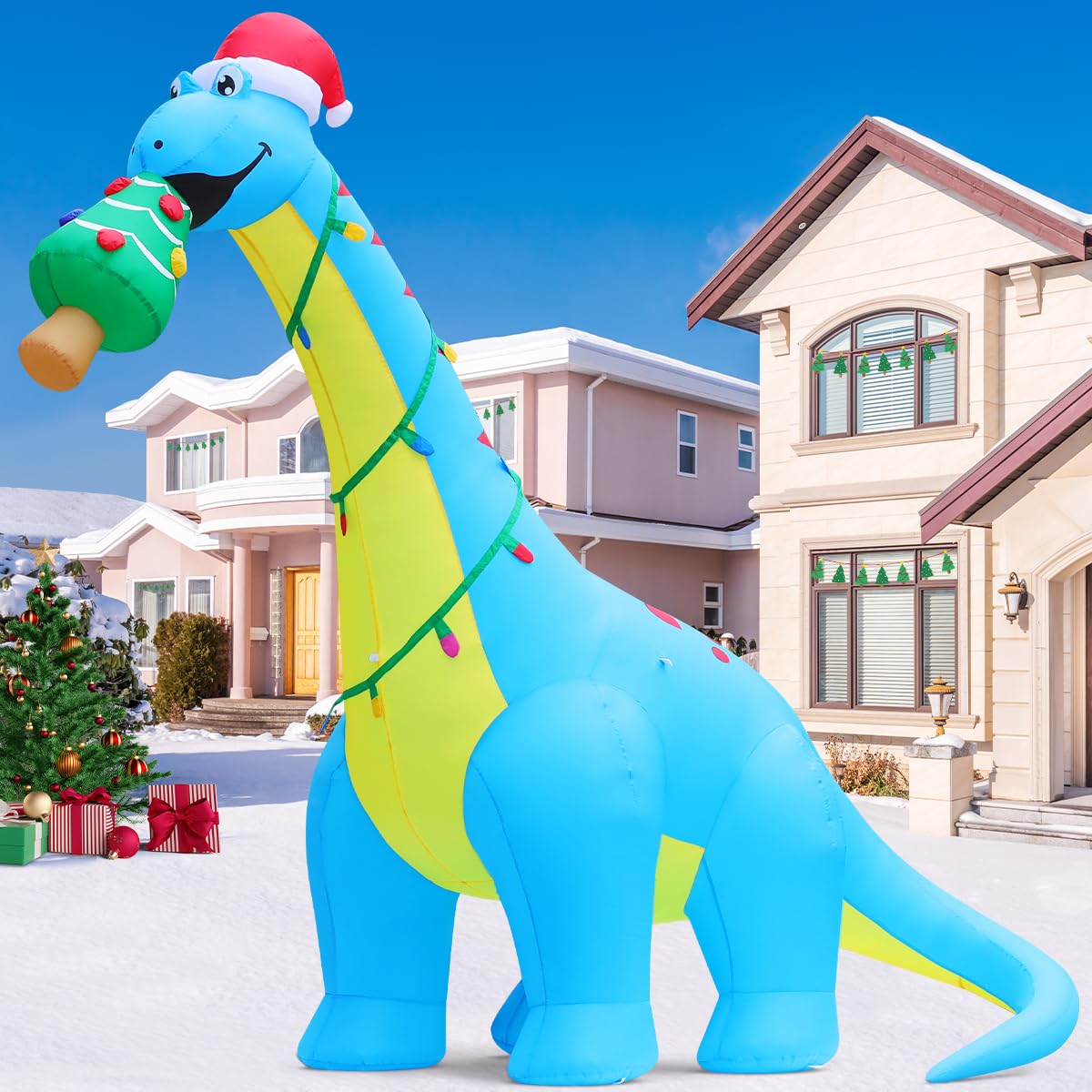 Photo 1 of COMIN 10ft Christmas Inflatables Outdoor Decorations, Blow Up Dinosaur Christmas Tree Inflatable with Built-in LEDs for Christmas Indoor Outdoor Yard Lawn Garden Decorations