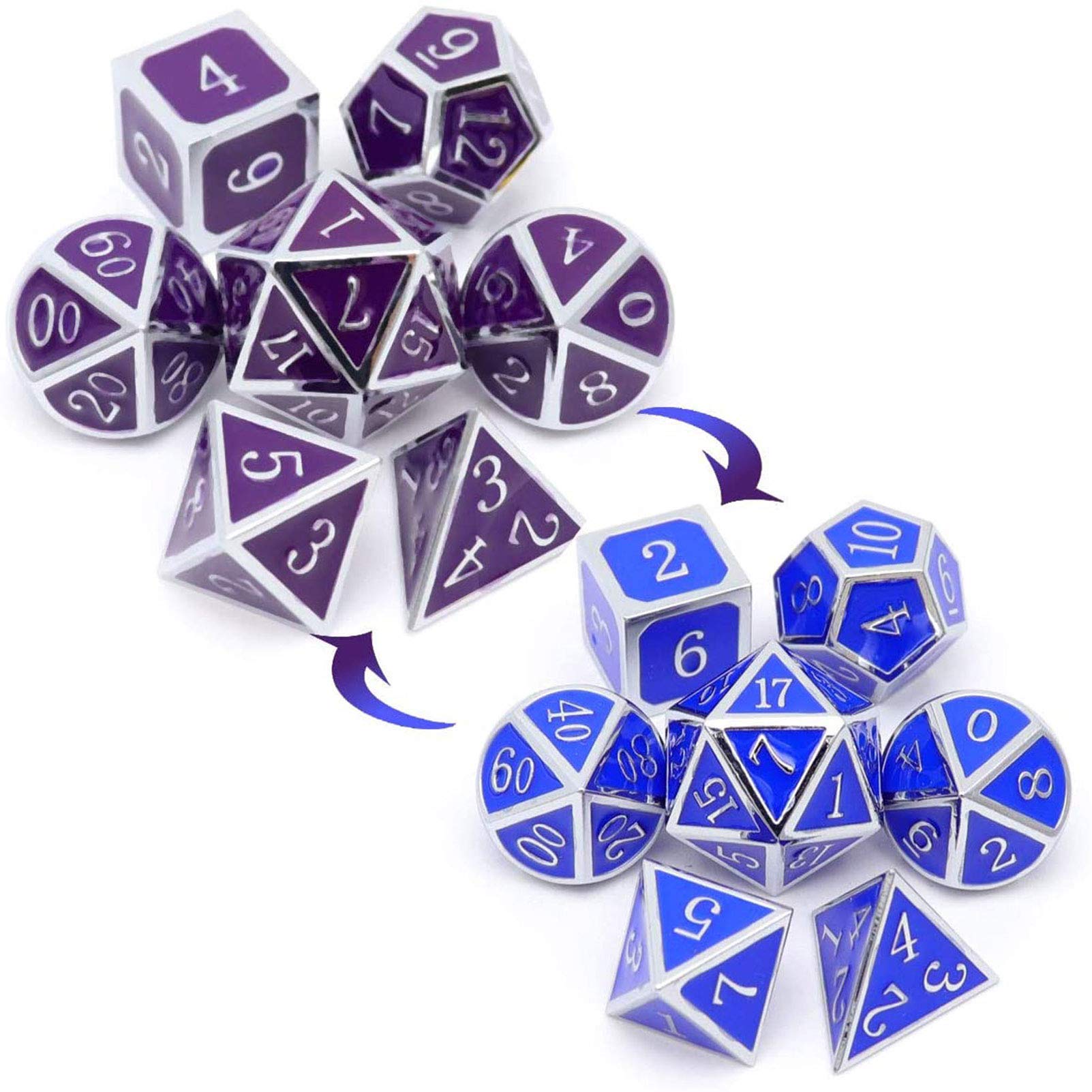 Haxtec Color Changing Metal DND Dice Set Color Changing RPG Polyhedral Dice (Heat Sensitive-Silver Purple Blue Shift) — image 1